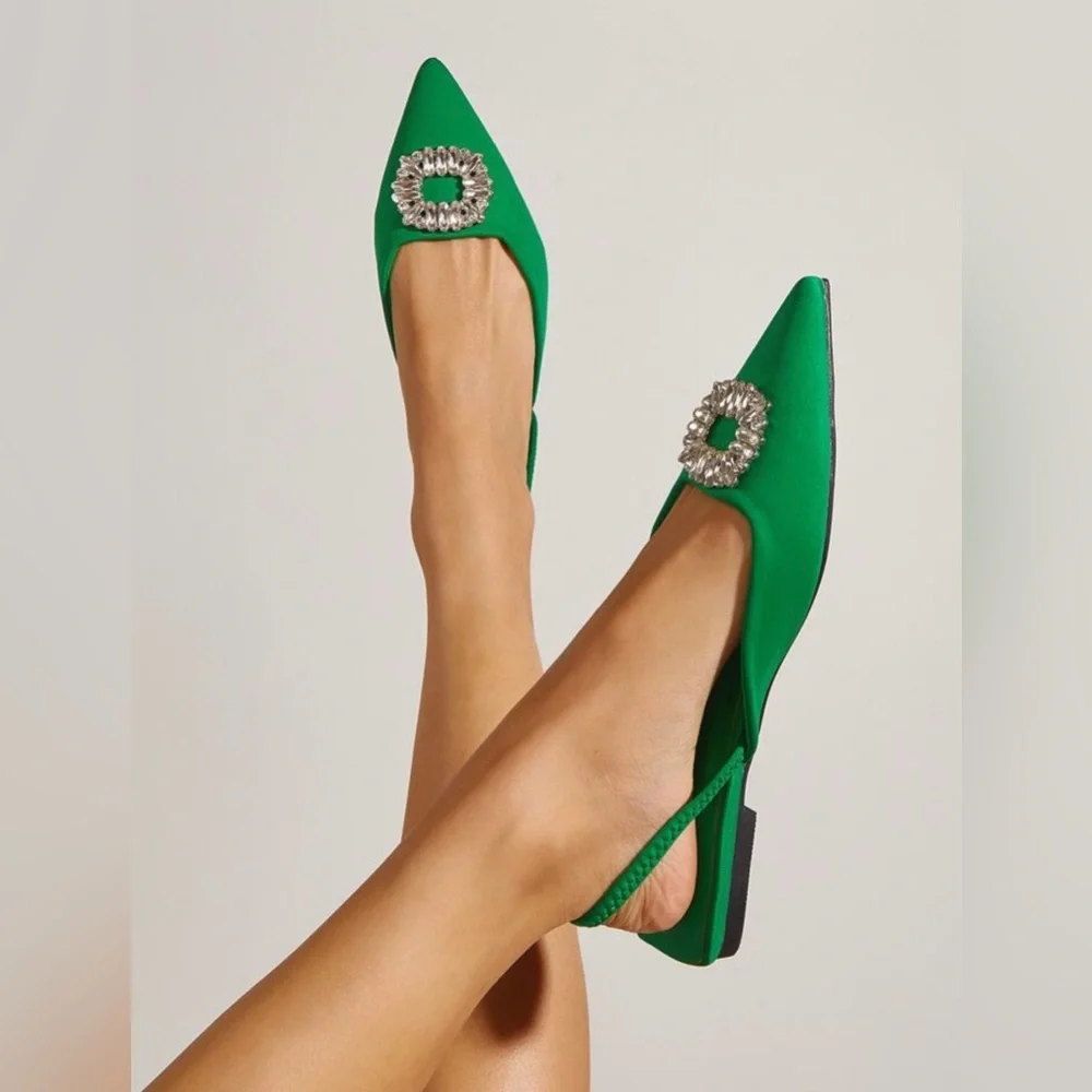 Elegant Green Women's Shoes‎ with Embellished Buckle Size 9